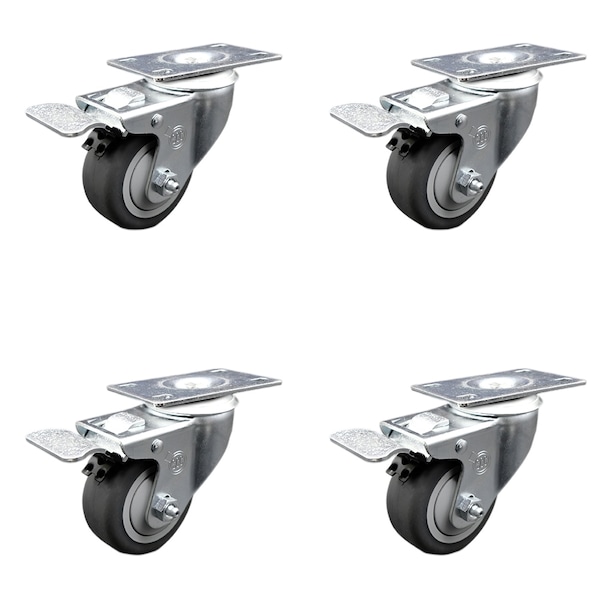 3.5 Inch SS Thermoplastic Rubber Swivel Top Plate Caster Set Total Lock Brake